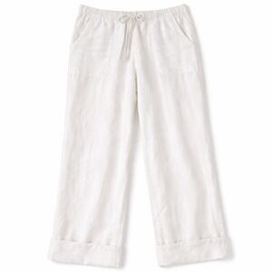 Athleta White 100% Linen Wide Leg Pants Small S/591449-00 HO16 Drawstring Waist